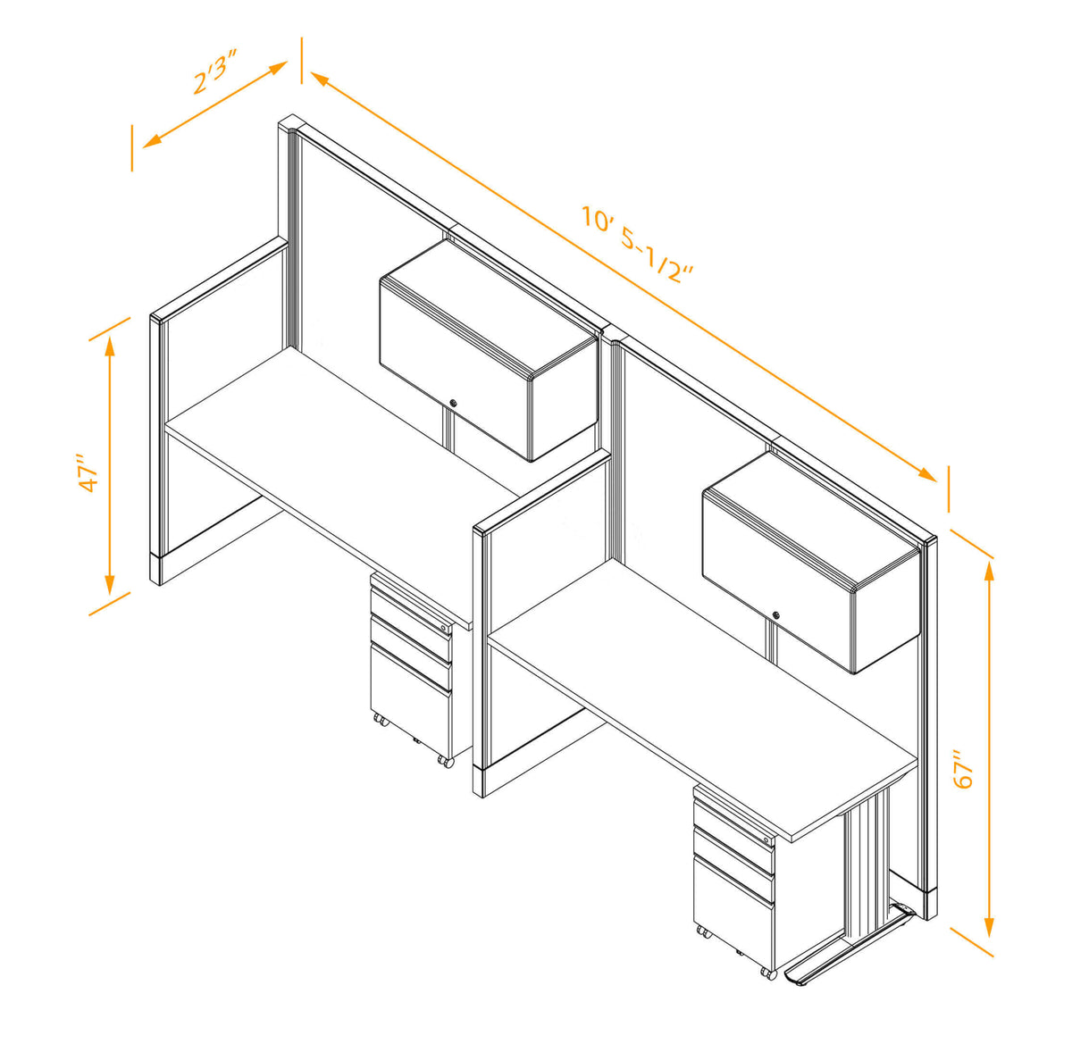 Cubicle Desks With Storage Straight 2-Pack Non-Powered