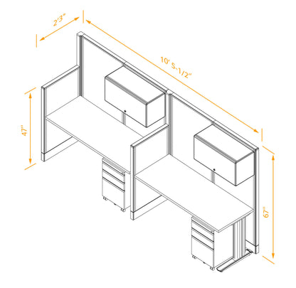 Cubicle Desks With Storage Straight 2-Pack Non-Powered