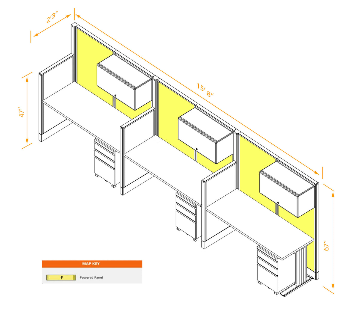 Cubicle Desks With Storage Straight 3-Pack Powered