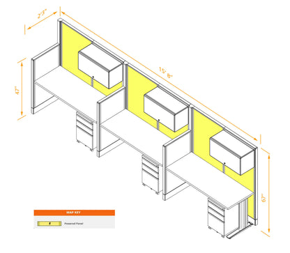 Cubicle Desks With Storage Straight 3-Pack Powered