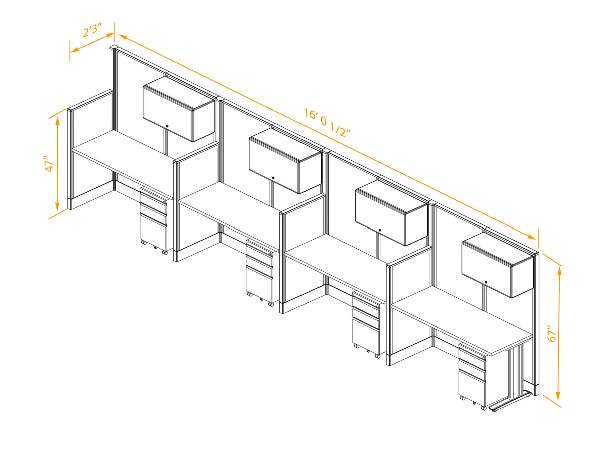 Cubicle Desks With Storage Straight 4-Pack Non-Powered