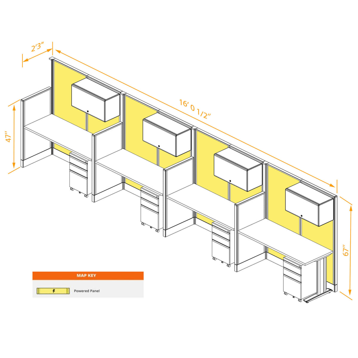 Cubicle Desks With Storgae Straight 4-Pack Powered