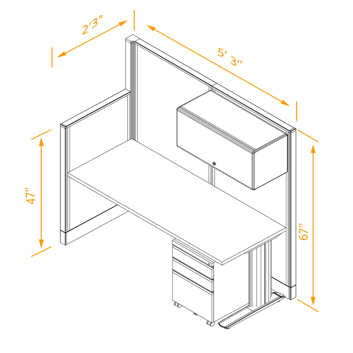 Cubicle Desks With Storage Straigh Non-Powered