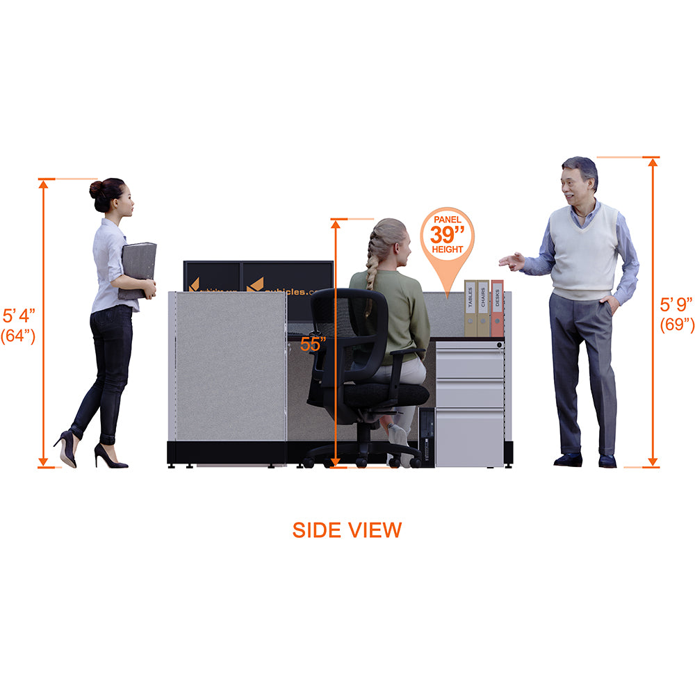 L-Shaped Cubicles 39H 4-Pack Cluster Non-Powered