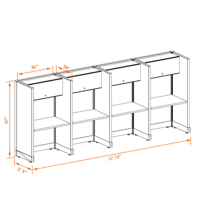 Call Center Cubicles 67H 4-Pack In-Line Non-Powered