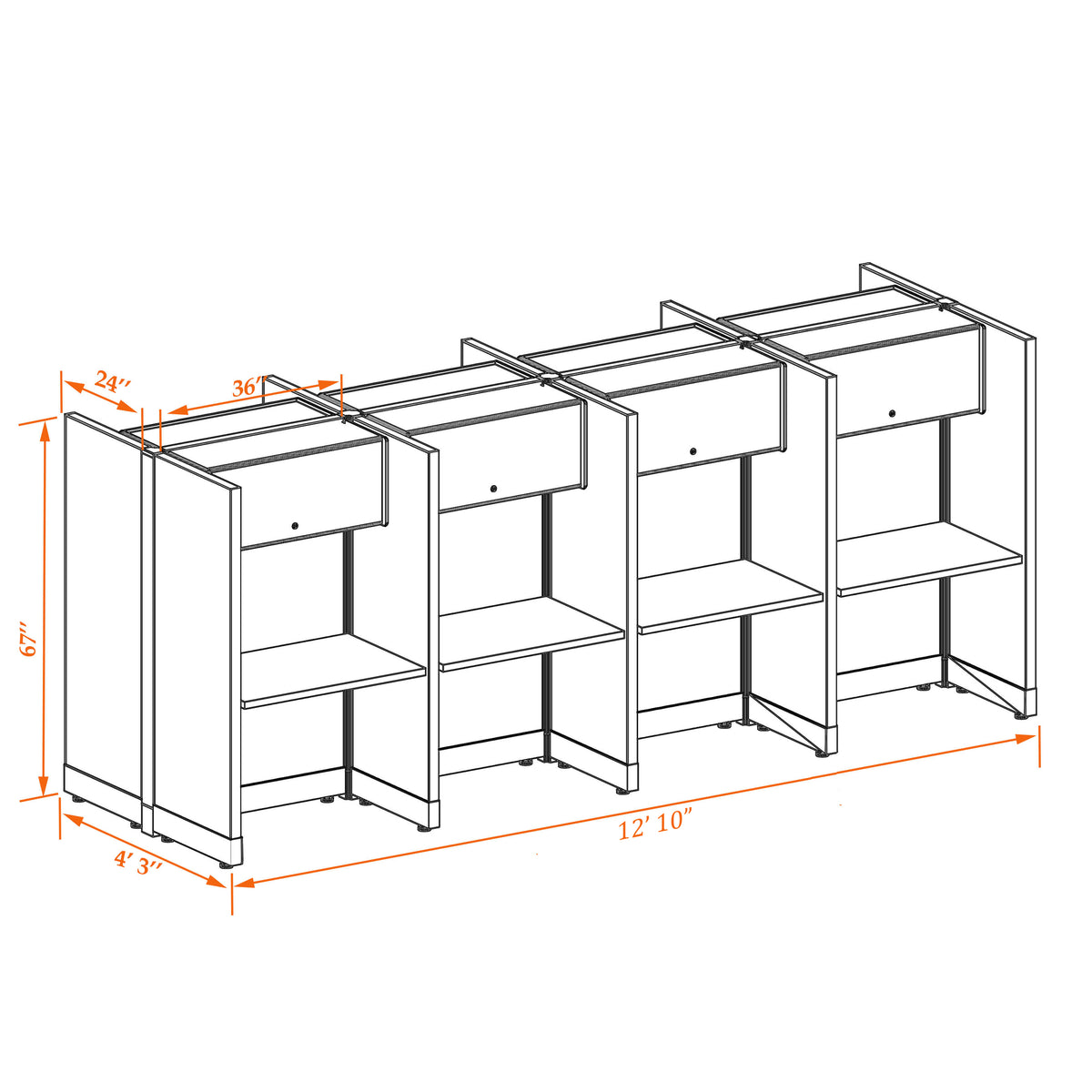 Call Center Cubicles 67H 8-Pack Cluster Non-Powered