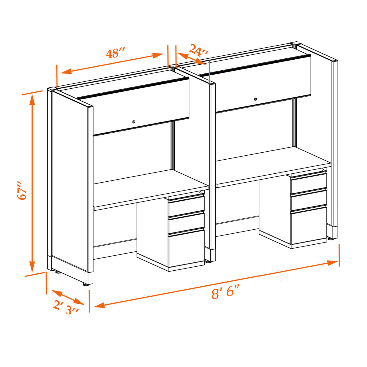 Call Center Cubicles 67H 2-Pack In-Line Non-Powered