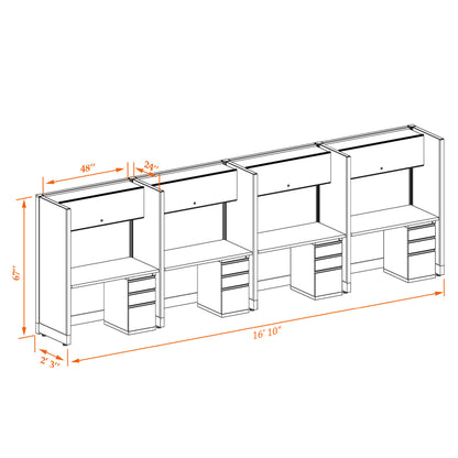 Call Center Cubicles 67H 4-Pack In-Line Non-Powered