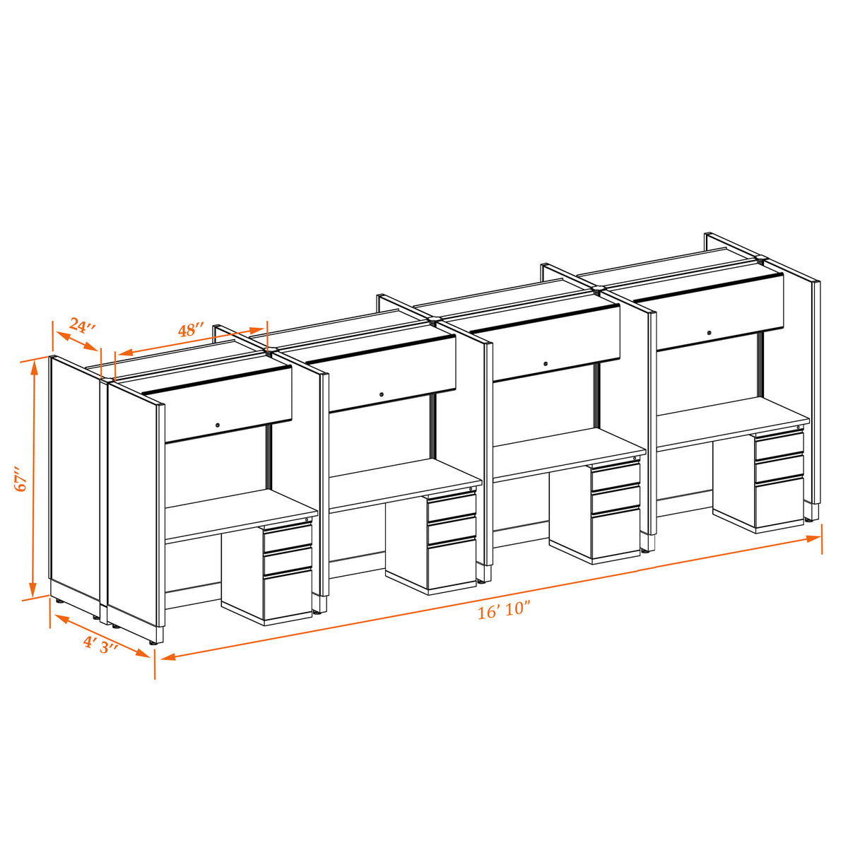 Call Center Cubicles 67H 8-Pack Cluster Non-Powered