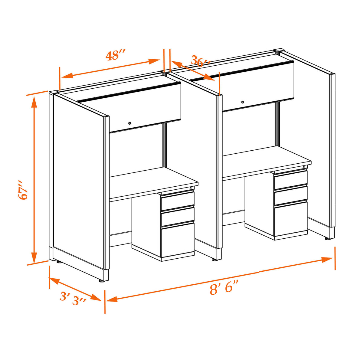 Call Center Cubicles 67H 2-Pack In-Line Non-Powered