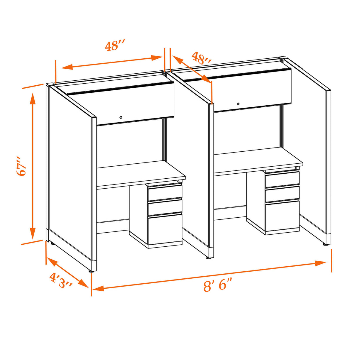 Call Center Cubicles 67H 2-Pack In-Line Non-Powered