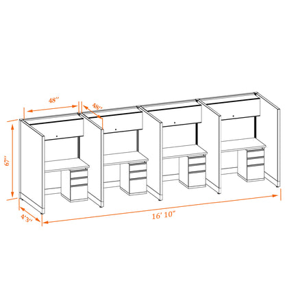 Call Center Cubicles 67H 4-Pack In-Line Non-Powered