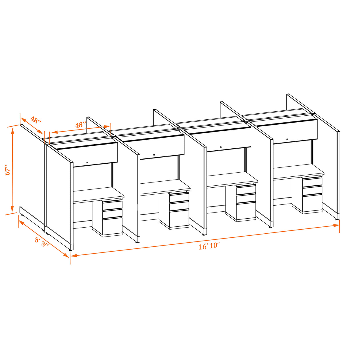 Call Center Cubicles 67H 8-Pack Cluster Non-Powered
