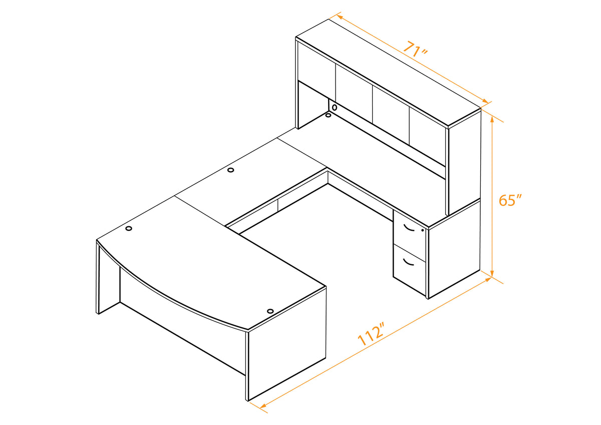 Modern U Shaped Office Desk Novato 71W x 112D