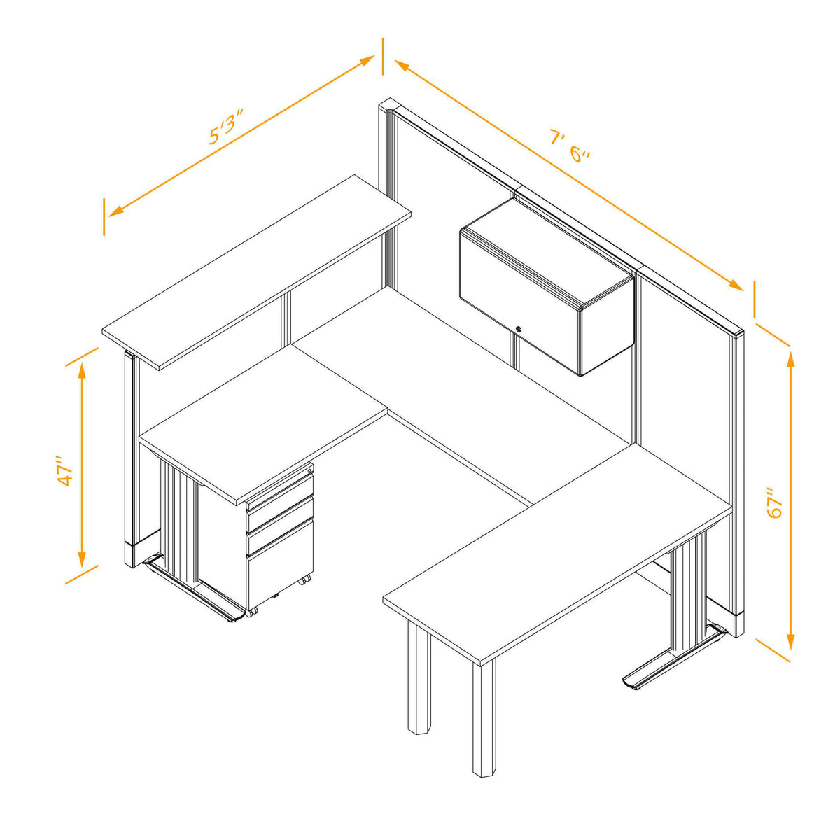 Cubicle Desks With Transaction Top And Storage U-Shaped Non-Powered