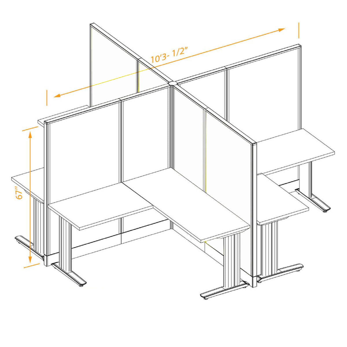 Cubicle Desks 4-Pack X-Shape Non-Powered