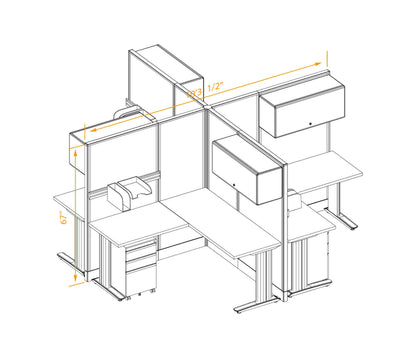 Cubicle Desks With Storage 4-Pack X-Shape Non-Powered