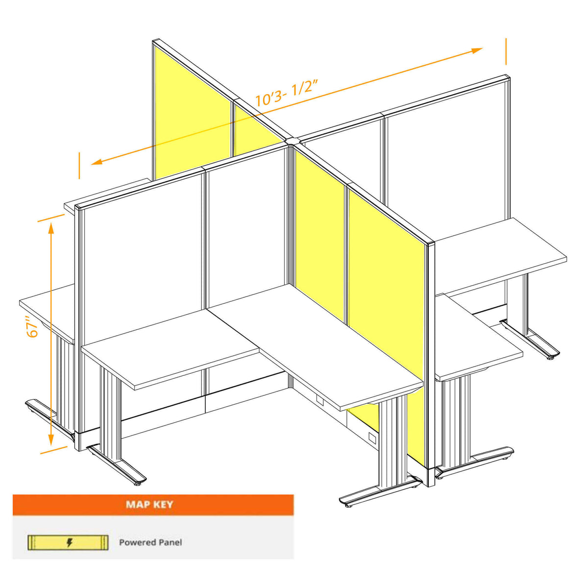 Cubicle Desks 4-Pack X-Shape Powered